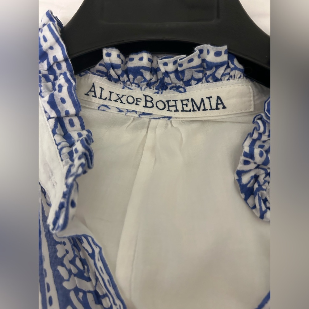 Alix of Bohemia White Cotton Blouse with Blue Floral Trim - Picture 8 of 8
